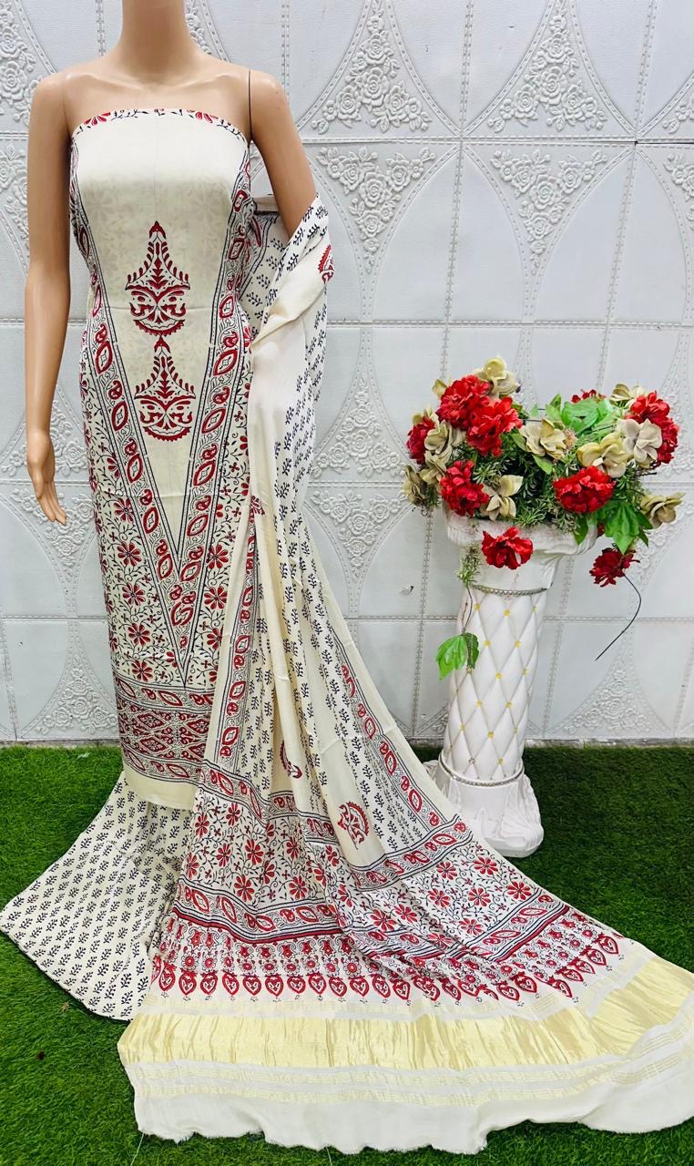 Modal silk Ajrakh Discharge 3-piece suit BPDS-023