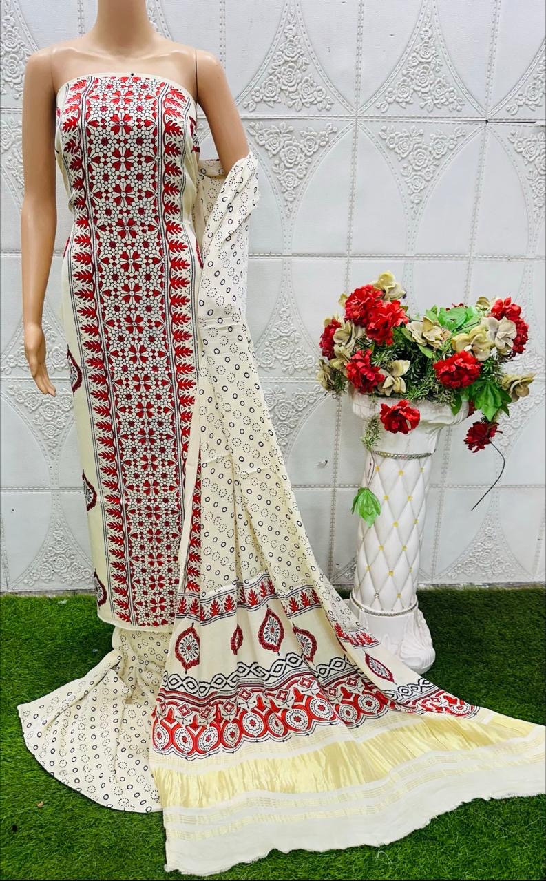 Modal Silk Ajrakh Discharg 3-piece suit BPDS-024